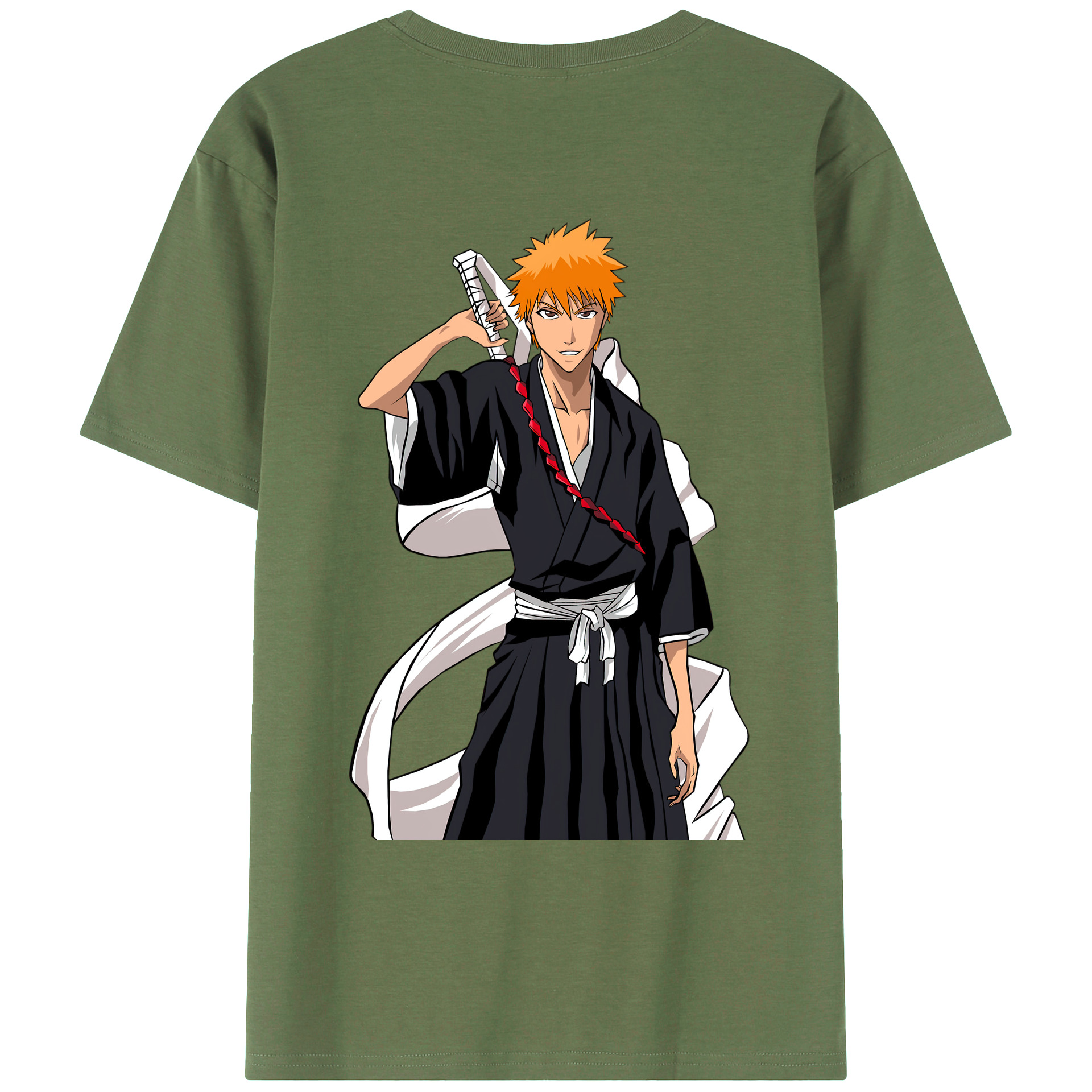 （画像用） ブリーチ 黒崎一護（くろさき いちご）BLEACH Kurosaki Ichigo 綿100％ メンズ半袖Tシャツ（バックプリント） 通気性